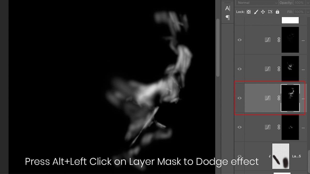 Press Alt+left click on layer mask to get the effect to dodge layer